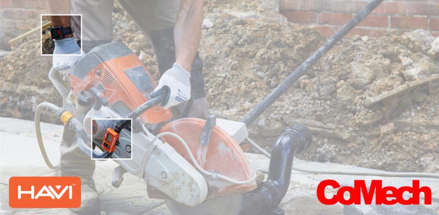 Hand tool in use with vibration monitoring equipment.